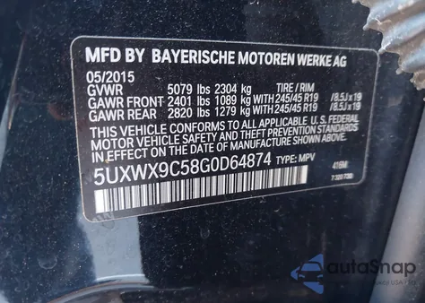 2016 BMW X3 xDrive28I из США, поврежденный, VIN 5UXWX9C58G0D64874